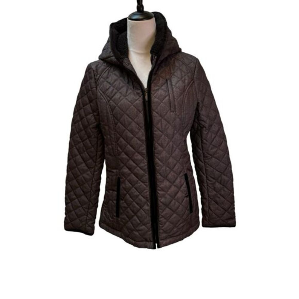 Laundry by Shelli Segal Womens‎ Gray Quilted Hooded Puffer Jacket Size Medium